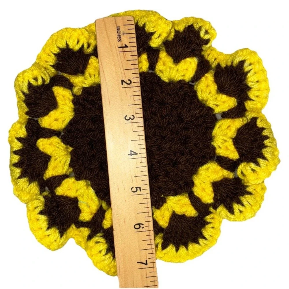 Handmade Hot Pad Pot Holder Trivet Round‎ Yellow Brown 7